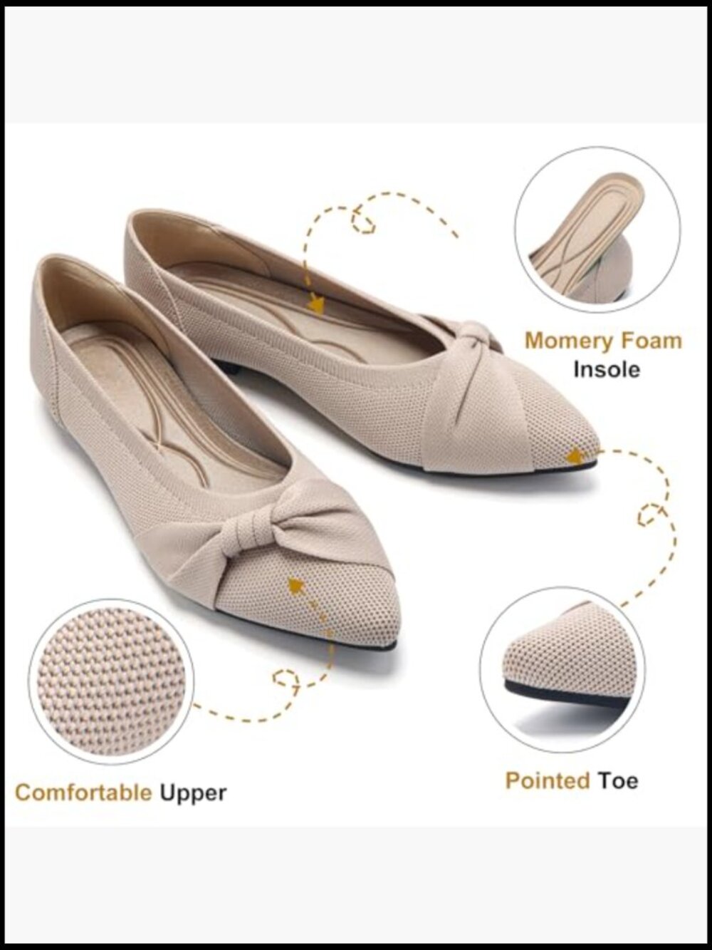 Pointed Toe Ballet Flats Comfortable Knit Dressy Flats for Work Office Slip On - Picture 6 of 7